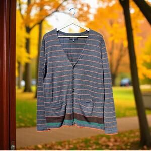 Twenty One Men Gray Striped Cardigan L